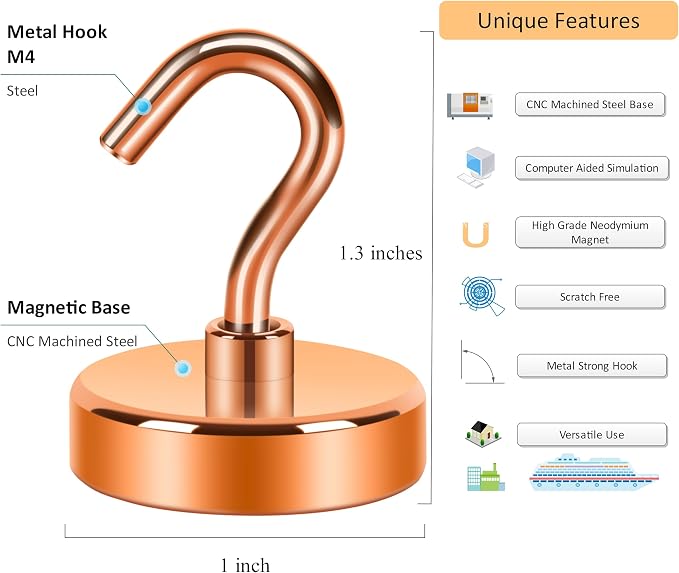 Neosmuk Magnetic Hooks, 85lb Heavy Duty, 10 Pack - Image 6