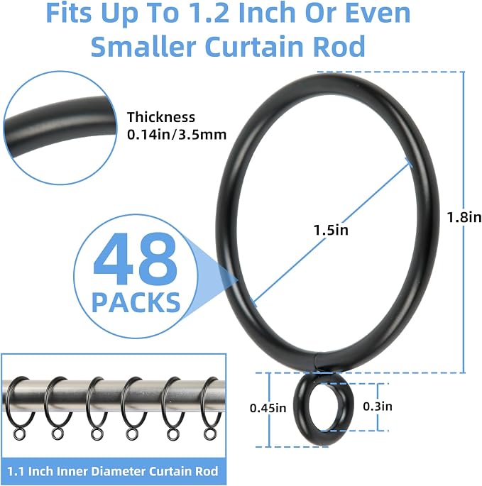 Curtain Rings with Eyelets, 48 Pack Metal Drapery Rings - Image 2