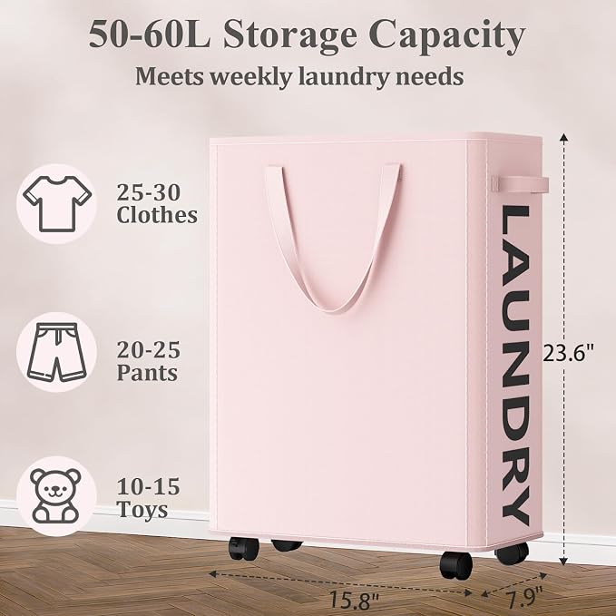 Optish 50L Slim Rolling Laundry Basket - Image 4