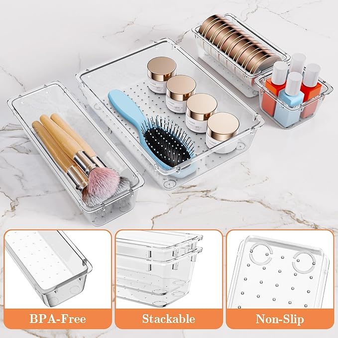 SpaceHacks 25 PCS Plastic Drawer Organizer, 4-Size Versatile Organizer Trays & - Image 3