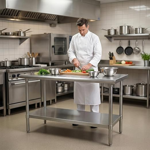 Stainless Steel Table for Prep & Work 60 x 24 inches, 5ft, Heavy Duty Metal Table with Adjustable Undershelf for Commercial Kitchen, Restaurant, Home, Hotel, Laundry Room,Garage, Workshops