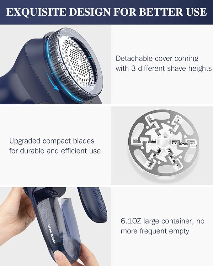 BEAUTURAL Fabric Shaver and Lint Remover, Portable Sweater Defuzzer | AC - Image 6