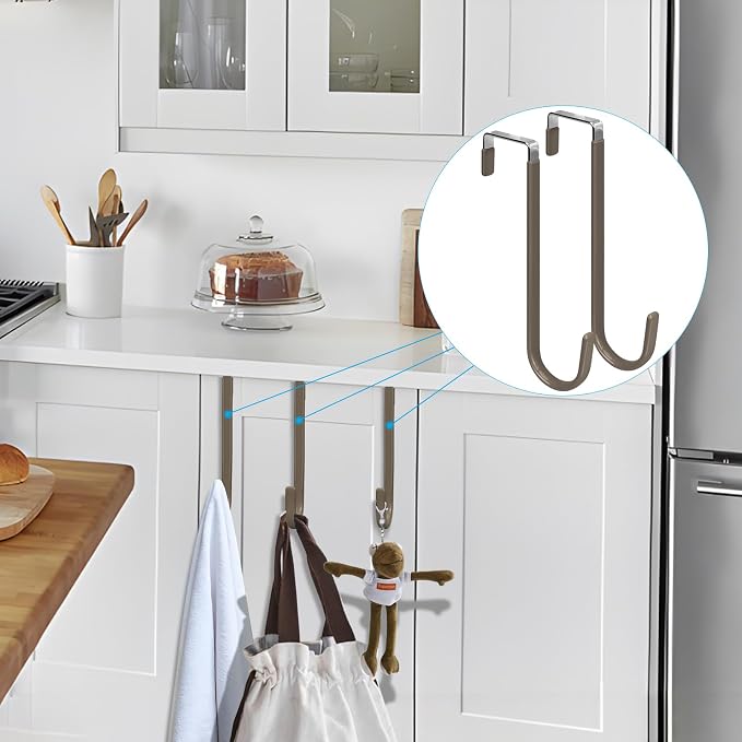 FYY Over the Door Hooks, Single-Hanger 4 Pack, Fits Doors 1.6" Brown | Heavy - Image 7