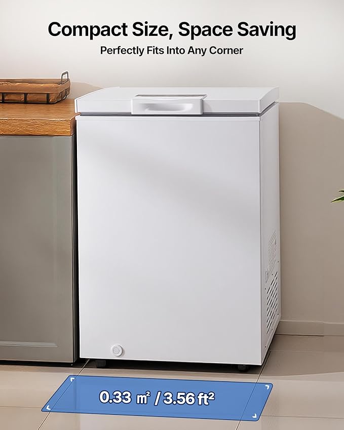 VEVOR Chest Freezer, 3.3 Cu.ft Compact Deep Freezer, Free Standing Top Open Door Chest Freezers with 2 Removable Baskets & Adjustable Thermostat - Energy Saving, Low Noise & Garage Ready, White