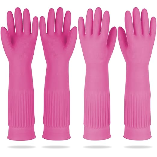 Mamison Rubber Dishwashing Gloves, Non-Slip Kitchen, 2 Pairs | Korean natural by QualityKitchenandHome