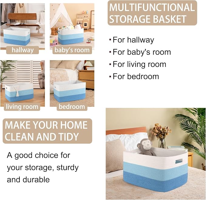 OIAHOMY Blanket Basket Laundry Basket Dog Toy Basket 75L Light Blue - Image 4