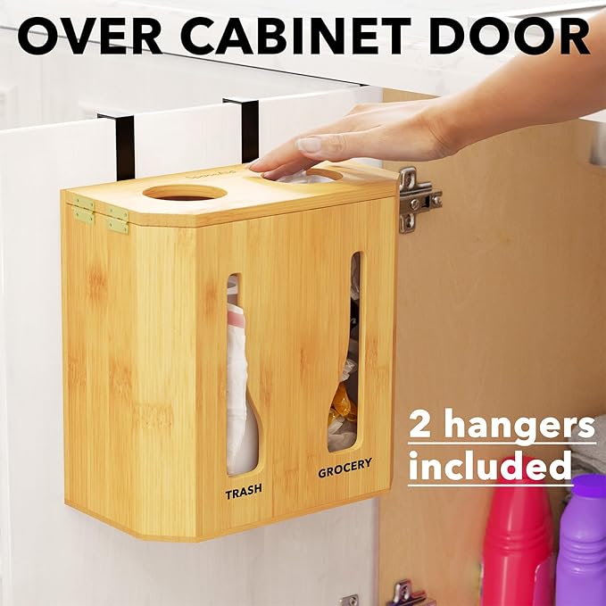 SpaceAid Bamboo 2 in 1 Garbage Bag Roll Holder & Dispenser, Under Sink Organizer - Image 5