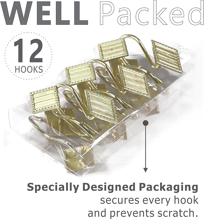 Brass Gold Shower Curtain Hooks: 12PCS Geometric Bathroom Curtain Rings | - Image 4