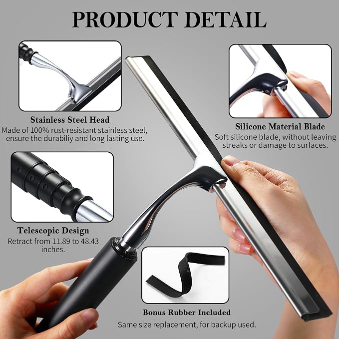Toncoke 2 in 1 Window Squeegee, Shower Squeegee Window Cleaning Kit - Image 3