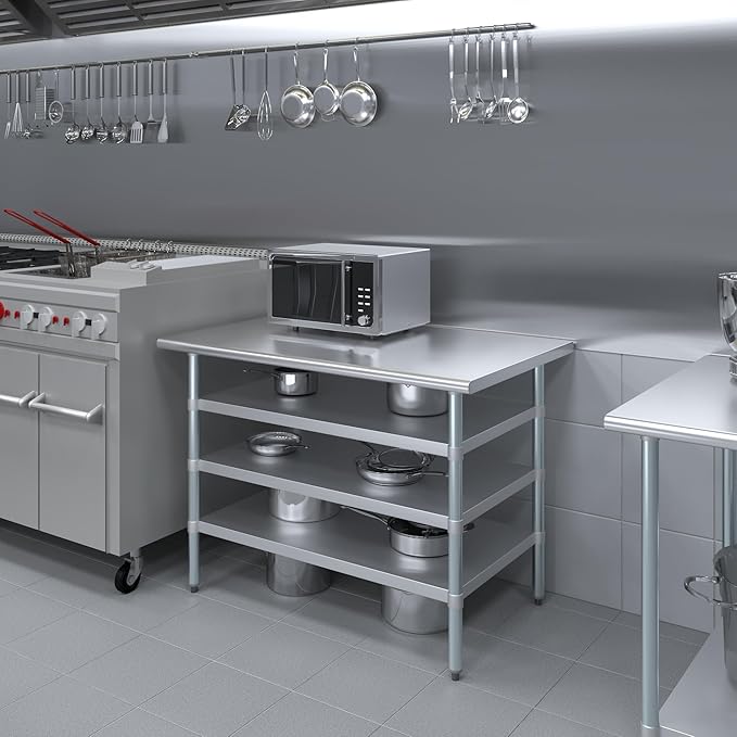 30 in. x 48 in. Stainless Steel Work Table with Three Bottom Shelves | NSF Kitchen Prep Table | Utitly Metal Table