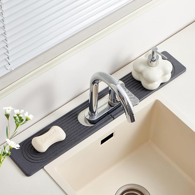 Stone Faucet Mat for Kitchen Sink Oval Hole Bathroom sink splash guard | by FATILINHOME