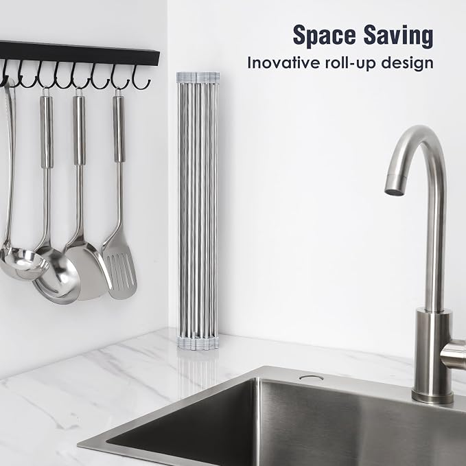 Tomorotec Roll Up Dish Drying Rack Over Sink, 304 Steel, Marble | Anti-Slip - Image 3