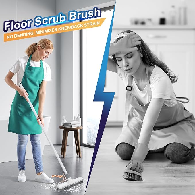 Yolaist 60 inch Long Handle Floor Scrub Brush, 2 in 1 Heavy Duty Hard Bristle - Image 3