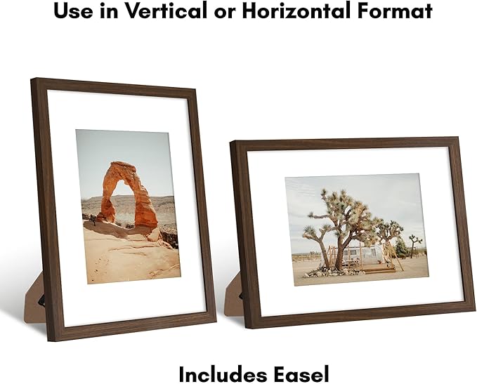 Americanflat 9x12 Picture Frame with Shatter-Resistant Glass - Use as 6x8 Frame with Mat or Display 9x12 Photo Without Mat - Signature Collection - Picture Frames for Tabletop and Wall - Walnut