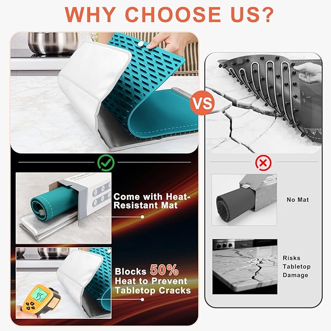 FYY Warming Mat for Food with Heat Resistant Pad, Prevent Countertop Cracks, Keep Meal Warm, Rapid and Full Surface Heating, 6 Temp Settings, 6H Timer, Rollable Portable Food Warmer Mat Dark Green