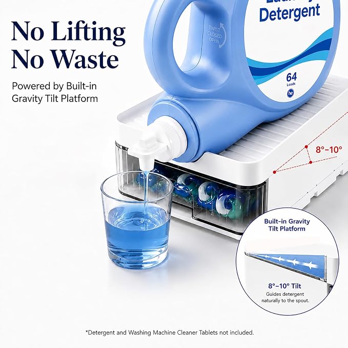 Laundry Detergent Holder with Pod Storage Drawer & Drip Tray, 3-in-1 Detergent - Image 4