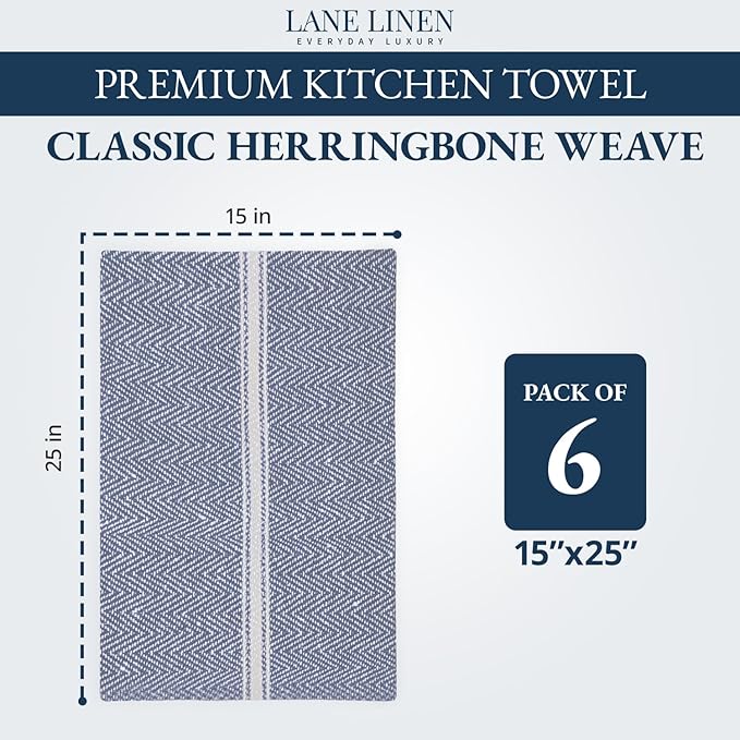 LANE LINEN Kitchen Towels 100% Cotton Absorbent Lint-Free 6 Pack - Image 2