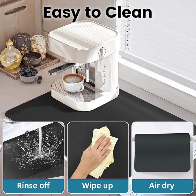PoYang 24x16 Inch Coffee Mat, Large Dish Drying Mat, Stain-Hiding, Non-Slip & - Image 6