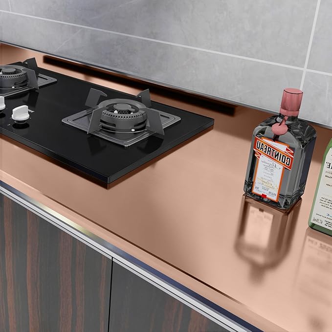 Rose Gold Metallic Contact Paper Peel and Stick Countertop Contact Paper Self-Adhesive Waterproof DIY Decor Wallpaper for Kitchen Backsplash Fridge and Cabinets 15.7"x240"