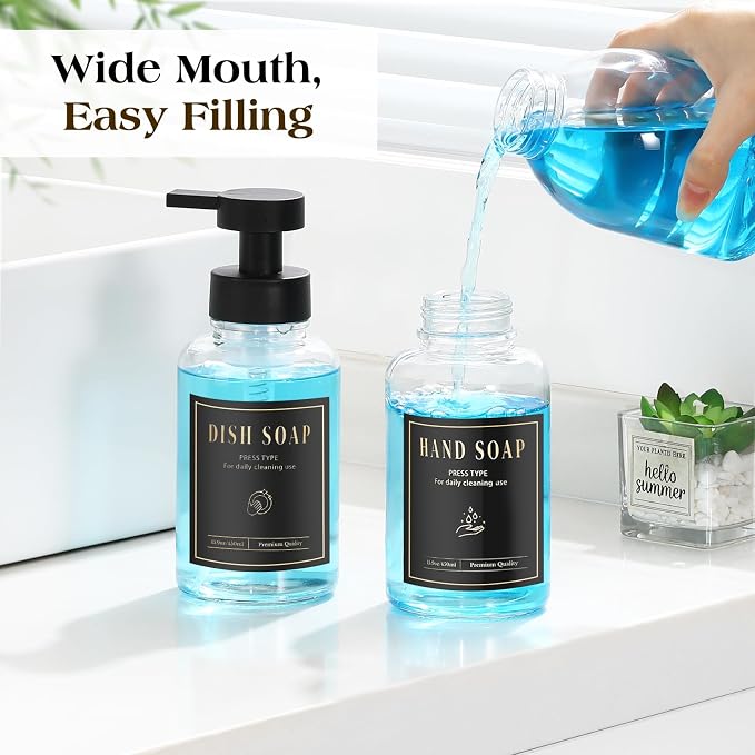 Luxspire Glass Foaming Soap Dispenser 15oz Hand Soap Bottle, 2 Pack | Anti-drip - Image 4