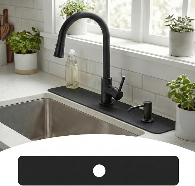 33 Lx5.5 W Long Kitchen Sink Faucet Mat: Customizable Black Splash Guard by EazziSwitch