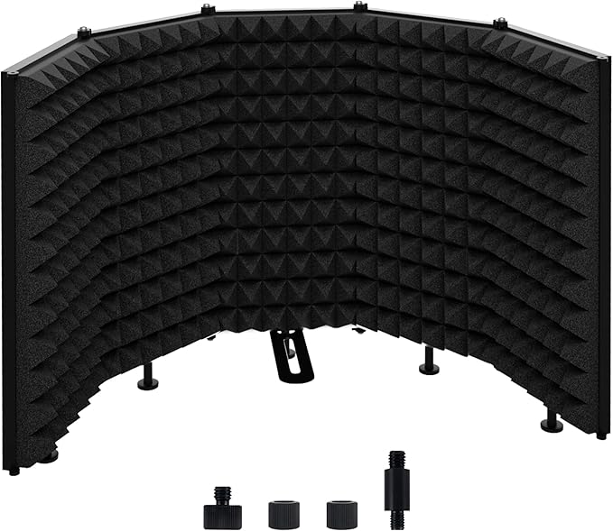 Microphone Isolation Shield – Foldable & Adjustable Soundproof Panel for Recording, Podcasting, Vocal Booth, Studio & Home Use (Five sides without stand)