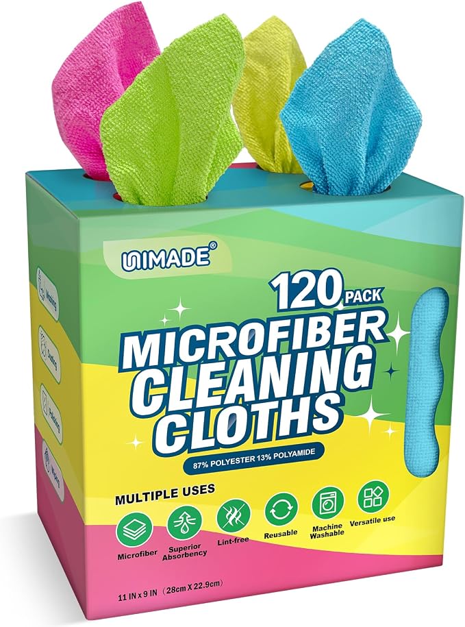 UNIMADE Microfiber Cleaning Cloth, 120 Pack Reusable Paper Towels by Unimade
