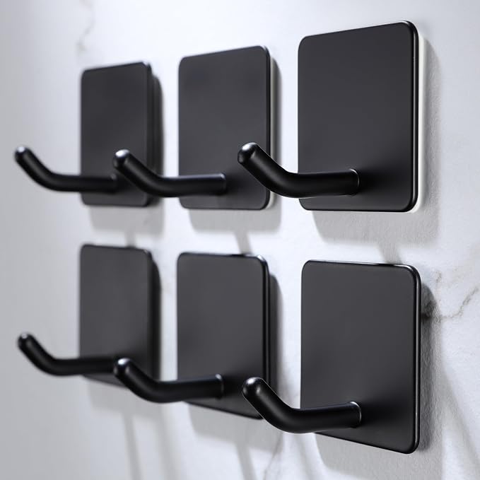 6 Pack Towel Hooks for Hanging, Adhesive Hooks Stick on Wall for Bathroom - Image 2