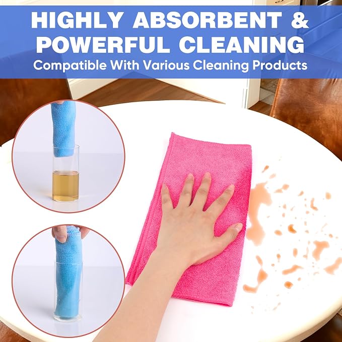 TEAWOO 10 PCS Pink Microfiber Cleaning Cloths, Car Towels, Kitchen Towels - Image 3