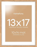 Homeforia 13x17 Picture Frame Natural Wood, High End Oak 13x17 Light Wooden Poster Frame with Mat 10x14, 13 x 17 Frames Matted to 10 x 14 Photo, 17x13 Hanging Frame, Tempered Glass, Wall Kit, Set of 1