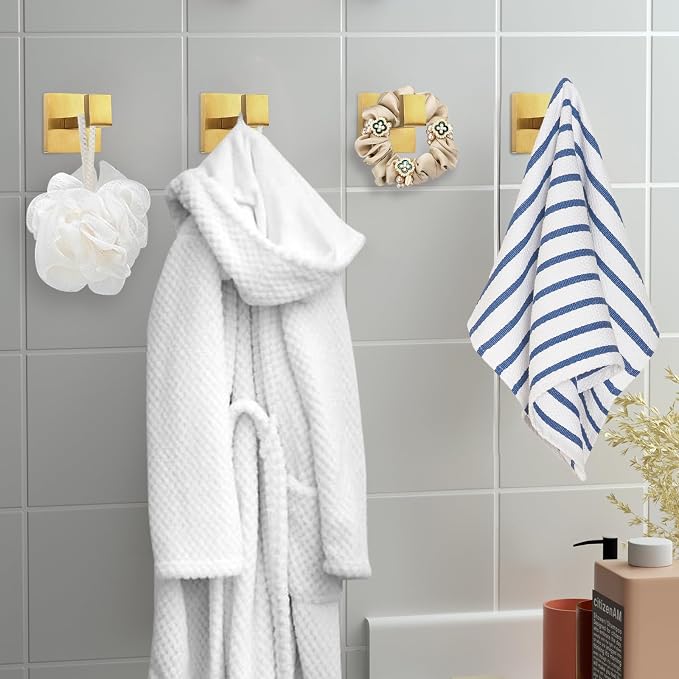 IBosins 4-Pack Towel Hooks Hand Towel Holder Bathroom Robe Hanger Gold | - Image 5