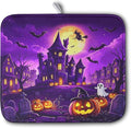 Halloween Dish Drying Mat for Kitchen Counter Witch Castle Bats Ghost Purple by Kwlegh