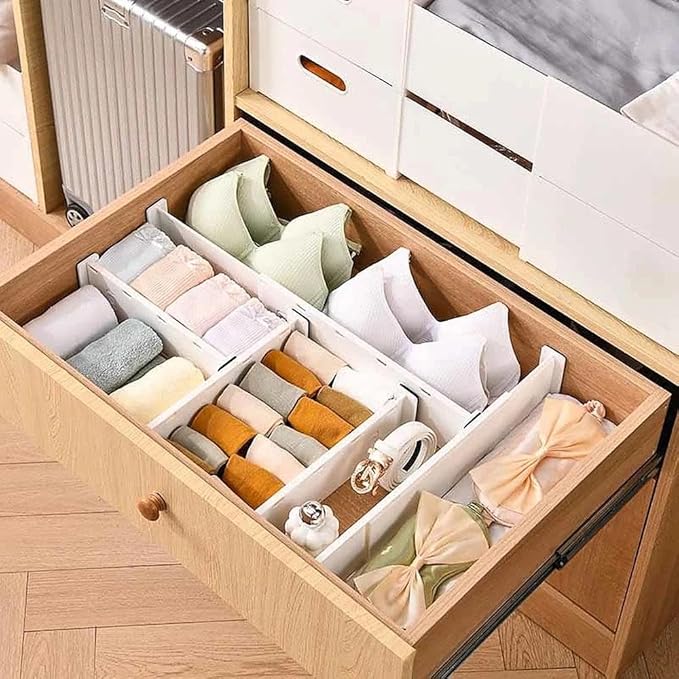 4 Pack Drawer Dividers for Clothes, 3.74" High 14.76"-25.79" Adjustable Expandable Dresser Drawer Organizer, Clear Plastic Separators for Dresser, Baby Clothing, Underwear, Cosmetic