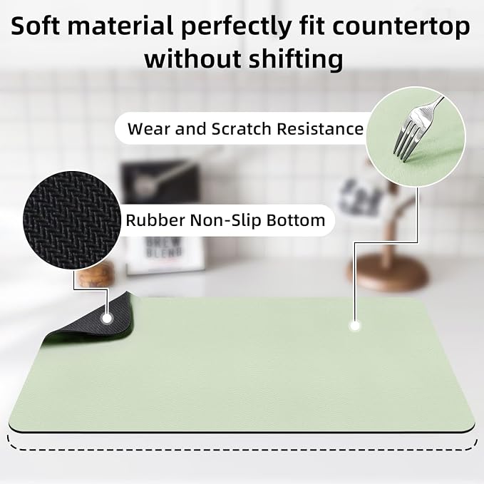 LOPNUR Large Dish Drying Mat for Kitchen Counter, Sage Green | Coffee Mat and - Image 4
