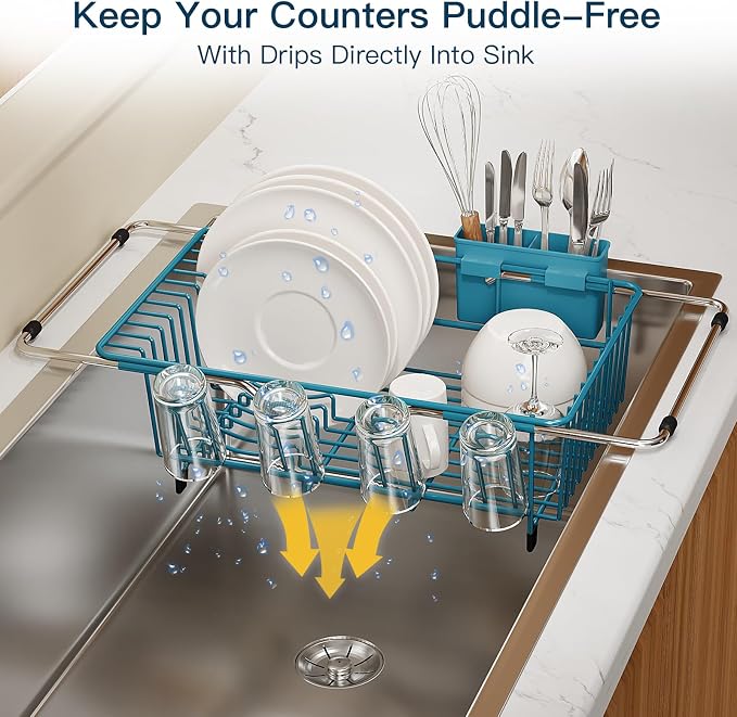 Blue Dish Drying Rack Over The Sink - Image 8