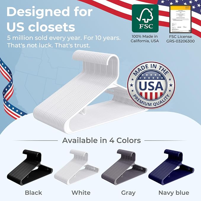 HOUSE DAY White Plastic Hangers 100 Pack, Slim Space-Saving Clothes Hangers | - Image 9