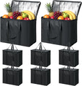 Kenning 8 Pcs Large Insulated Reusable Grocery Bags with Sturdy Zipper and Handles Foldable Washable Cooler Totes Heavy Duty Hot or Cold Food Delivery Bag for Food Transport Travel Lunch (Black)