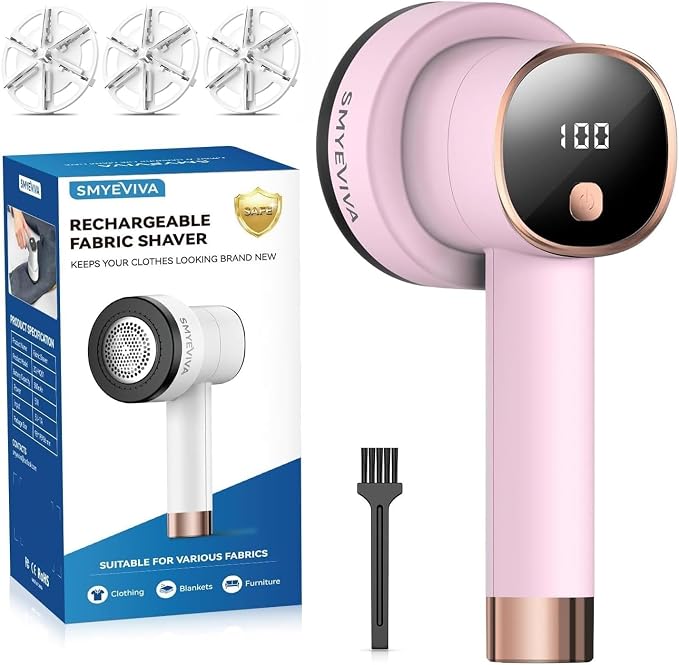 Rechargeable Fabric Shaver, 6-Leaf Blades, LED Display, 3 Speeds | Portable by SMYEVIVA