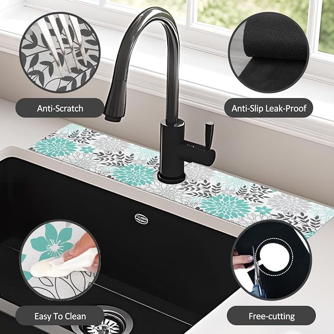 24" X 5.5" Kitchen Sink Splash Guard Faucet Mat Flora Super Absorbent Fast - Image 6