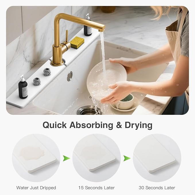 Premium Stone Faucet Mat for Kitchen Sink, Sink Splash Guard Tray for Prevents - Image 3