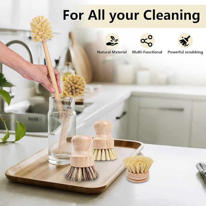 BOMUMVITA 5 Pack Bamboo Dish Brush Set - Image 7