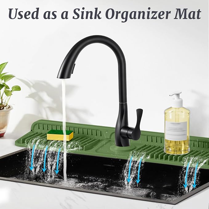 PoYang 24 Inch Faucet Mat for Kitchen Sink Splash Guard, Avocado Green | Sink - Image 6