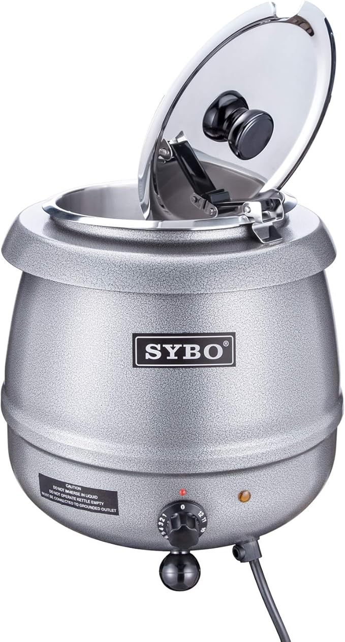 SYBO SB-6000-2G Commercial Grade Soup Kettle with Hinged Lid and Detachable Stainless Steel Insert Pot for Restaurant and Big Family, 10.5 Quarts, Silver