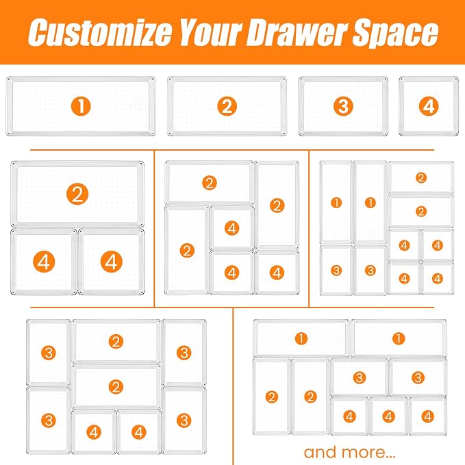 9 Pack Clear Plastic Drawer Organizer Set, Acrylic Non Slip Non Cracking - Image 8