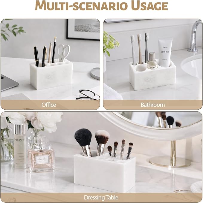 BCS Toothbrush Holder for Bathrooms, 6 Slots Open-Bottom Marble Toothbrush - Image 7