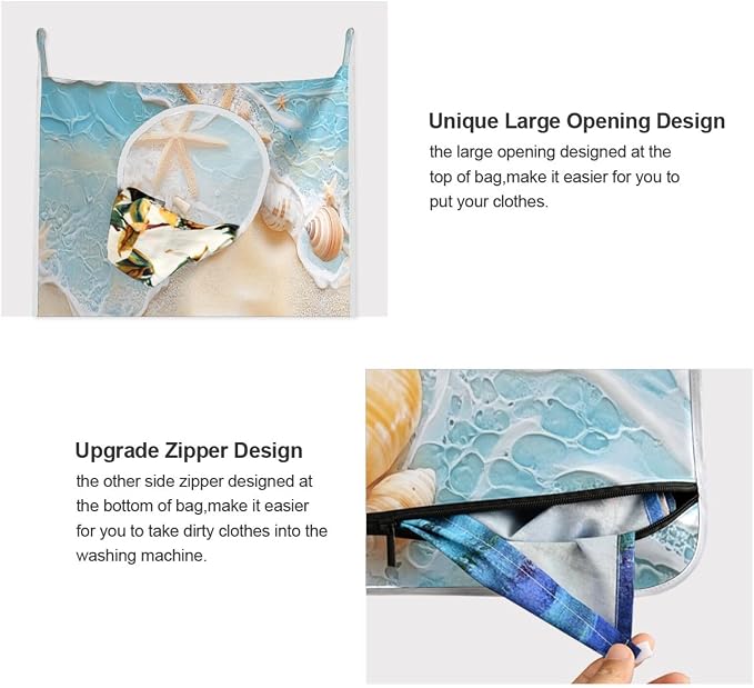 Blue Beach Sea Star Shell Summer Hanging Laundry Hamper Door Hampers Bag Basket - Image 4