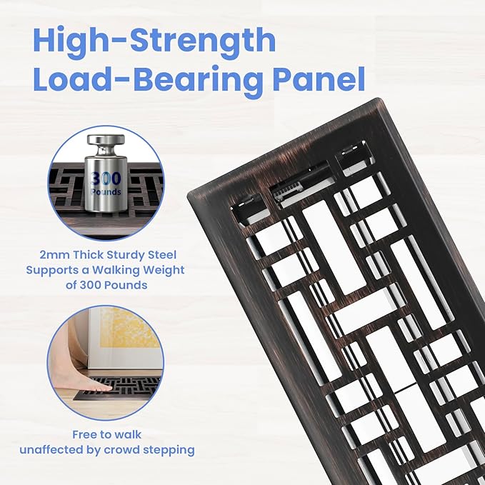 4x12 Inches 4 Pack Heavy Duty Walkable Floor Register - Easy Adjust Air Supply Lever Decorative Floor Vent Covers, Seattle Design Vent Covers for Home - Oil Rubbed Bronze
