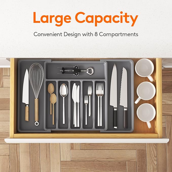 Lifewit Extra Large Silverware Drawer Organizer, Expandable Utensil Tray | BPA - Image 2
