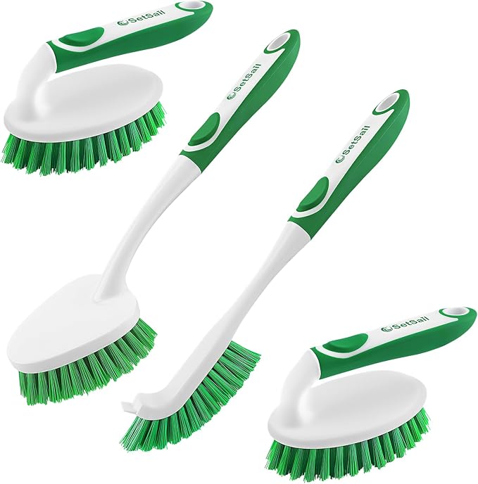 Scrub Brush Set of 4 Pack, Heavy Duty Shower Cleaning Brush Set by SetSail
