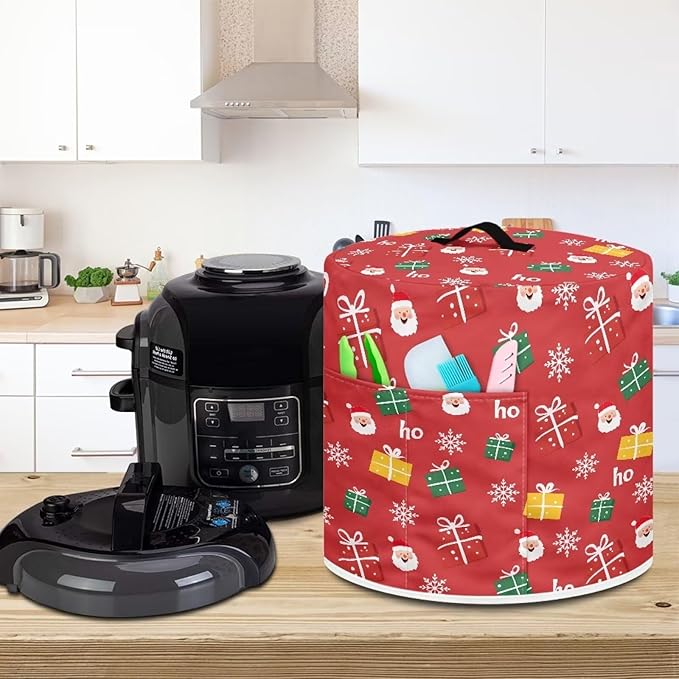 Pressure Cooker Cover for Women,Santa Claus Print Dust Protection Insulated Rice Cooker Cover Lining Dust Cover with Pockets for Instant Pot 3 Quart Appliance Cover